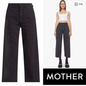 Mother wide leg high rise jeans the quartet breaker flood faded black size 26